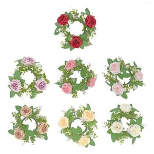 Decorative Flowers Pillar Candle Ring Artificial Wreath Flower Arrangement Candleholder For Door Centerpieces Party Thanksgiving Tabletop