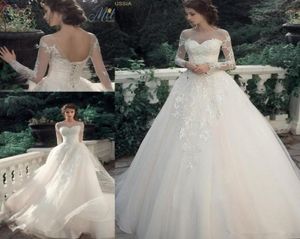 Milva Bridal Vintage Lace Beach Princess Wedding Dresses 2019 Sheer Neck Long Long Sleeve Plus Country Country Top Wedding Bridal D7579919