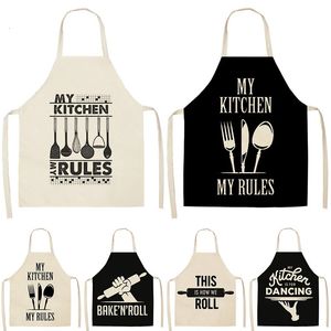 Letter Alphabet Kitchen Aprons for Women Cotton Linen Bibs Household Cleaning Pinafore Home Cooking Apron Man Kid Tablier 240325