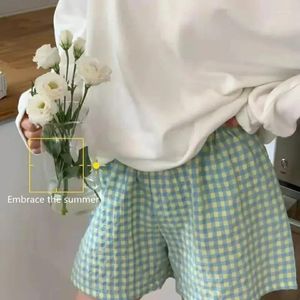 Kvinnors sömnkläder Plaid Pyjamas Pants for Women Sleep Shorts Bottoms Korean Style Hemkläder Elastisk midja Rum Som sommar Sleep