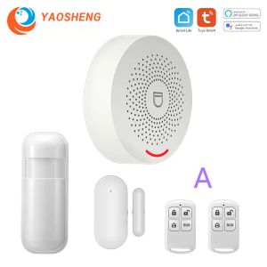 Kits Wi -Fi Intelligent Alarm Security System com sensor de porta Smart Life Tuya App Control Compatível com Alexa Google Assistant