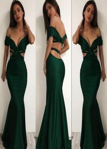 Sexy Off Dark Green Evening Suknie 2017 Satin Syrenca Backless Sukienki na bal mat