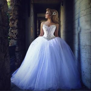 Sukienki SAINMAMAD BLING Silver Crystals Ball suknie ślubne Białe tiul koronkowy sukienki ślubne szatę de soiree