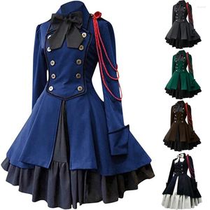 Casual klänningar halloween cosplay elegant för kvinnor medeltida litterär retro gotisk preppy stil steampunk båge långärmad ruffle klänning