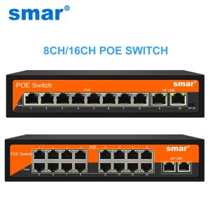 CAMERAS SMAR 48V 8/16 Switch Poe com porta RJ45 padronizada IEEE 802.3 AF/AT com 10/100Mbps para câmeras de câmeras POE CCTV