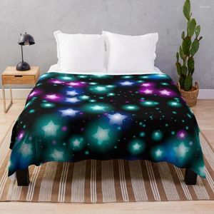 Blankets Abstract Starry Seamless Pattern With Neon Star On Black Background. Galaxy Night Sky Stars Throw Blanket