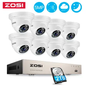 System ZOSI 5MP CCTV Outdoor Nightvision IP Security Cameras Video Surveillance Security Camera System POE H.265+ 8CH NVR Kit HDD