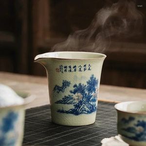 Tazze di piattino paesaggio in ceramica di apertura ceramica tazza di tè cinese tè da tèelette da tè teatro blu cerimonia utensile