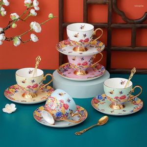 Cups Saucers Fine Porcelain Tea Coffee Cup With Saucer And Gold Spoon Elegant Relief Peony Set Chinese Drinkware Housewarming Gift