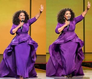 Elegant Oprah Winfrey Celebrity Evening Gowns Over Kirt Mellanöstern Dubai Arabisk stil Lila med ärm i Plus Size Women Formal 6159891