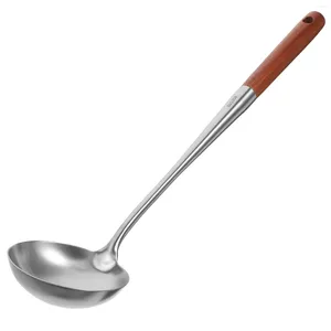 Dinnerware Sets Spoon Soup Spoons Stainless Steel Cooking Ladle For With Wood Handle Metal Serving