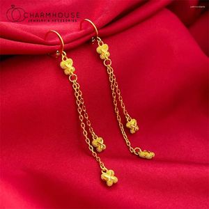 Dangle Earrings Yellow Gold Plated Two Chains Butterfly Long Tassel For Women Pendientes Mujer Trendy Jewelry Accessories Party Gifts