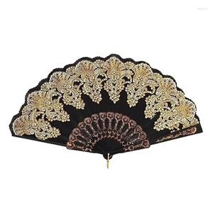 Decorative Figurines Hand Fans Folding For Women Spanish Handheld Birthday Gifts (Black)