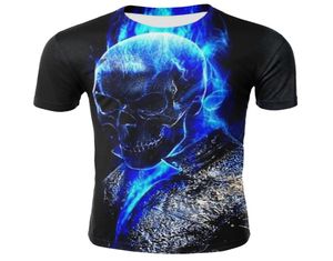 Мужчина череп T Рубашки мода летние с коротким рукавом призрачный гонщик Cool Tshirt 3D Blue Skull Tops Tops Rock Fire Skul