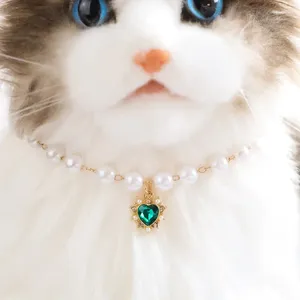 Dog Apparel Pet Accessories Heart Rhinestone Puppy Cat Pearl Necklace Love Diamond Pets Dogs Collar Wedding Jewelry