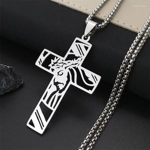 Colares pendentes Cristo Deus Cruz Jesus Crown of Thorns Chain Colar Men Men Aço inoxidável Crucifixo Jóias de jóias Masculino N7074S02