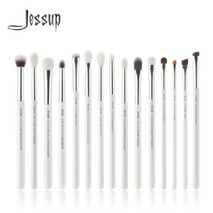 Jessup Professional Makeup Brushes Set 15st Make Up Brush Pearl White/Silver Tools Kit Eye Liner Shader Natural-Synthetic Hair 240326