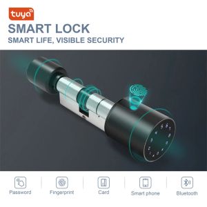 Controllo Tuya impronta digitale Smart cilindro Smart Password Blocco della porta elettronica biometrica con codice Digital KeyPad Home Intelligent Lock