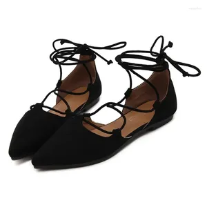 Casual Shoes Sexy Cross-bundna Gladiator Summer Woman Pointe Toe Cut Out Plat Lace Up Ballet Flats Roman Style 2024