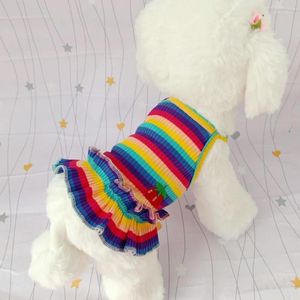 Dog Apparel Fashion Spring And Summer Clothes Sweet Pretty Dog's Cat Color Striped Cherry Princess Dress Small