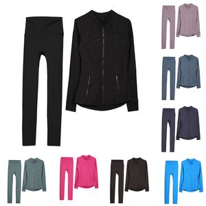 Yoga jacket set Define womens sports jacket full zip cardigan long sleeved slim fit running fitness top long pants Sportswear set