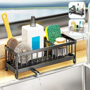 Kitchen Storage 304 Stainless Steel Sponge Holder For Sink Caddy Stand Drain Rack Cleaning Brush Soap Organizer