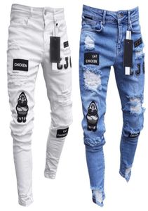 Blue White Mens Cool Designer Jeans Male Skinny Ripped Destroyed Stretch Slim Fit Hop Hop Pants With Holes Fashion Men Jeans 6110009