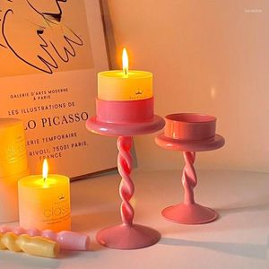 Candle Holders 5.9 /7.87 Inch Pink Glass For Big Tealight Wedding Decoration Candlestick Party Holder Candlelight Dinner