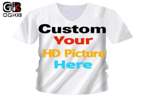 OGKB MEN039S DIY Özelleştirilmiş Tshirts Kendi Tasarım 3D Baskılı Özel V Boyun Tshirt Erkek Kısa Kollu Casaul Tişörtleri Toplar6958056