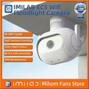 Kleben Sie neue Imilab EC5 Floodlight Camera Outdoor WiFi Security Video Überwachung Cam IP 2k Color Nacht Vision 360 ° Human Tracking Webcam
