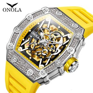 80 풀 드릴 패션 디자인 Orona/Onola의 Onola Full-Automatic Mechanical Watch 남성 실리콘 테이프 방수 13의 생방송 라이브 방송