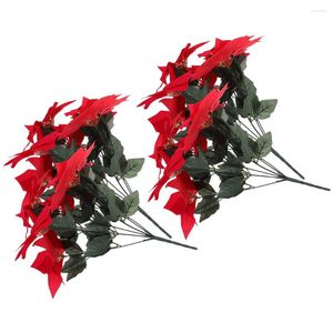 Kwiaty dekoracyjne 4PCS sztuczne poinsettia prawdziwe bukiety dotykowe z liśćmi