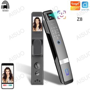 Blocca Aisuo Z8 Tuya WiFi Blocco di riconoscimento facciale 3D con fotocamera Farempronta magnetica Password Smart Automatic Door Lock