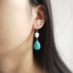 Earrings Lii Ji Baroque Pearl Blue Turquoise Howlite Drop Beads 925 Sterling Silver Earrings Handmade Drop Earrings Delicate Jewelry