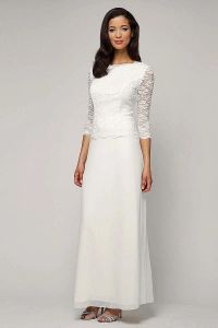 Suits Elegant Chiffon Lace High Neck Mother Bride Dresses For Wedding Party Sexy Lace ALine White Evening Dresses Gowns With Long Sleev