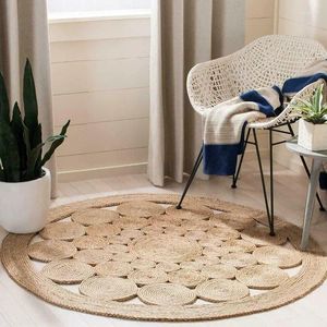 Ковры коврики натуральный джут -ручная ручная раунд 60x60cm Carpet Modern Home Living Redermable Area