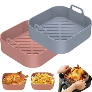 2pcs Air Fryer Silicon Pot Air Fryer Liner Baske wiederverwendbares quadratisch gebratenes Hühnerschale Küche Backpfanne Luft Frittierzubehör 240325