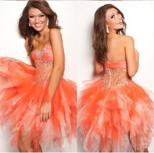 On selling beaded sheer tulle mini ruffle orange graduation dresses formal girls party gown cheap short prom dress7225758