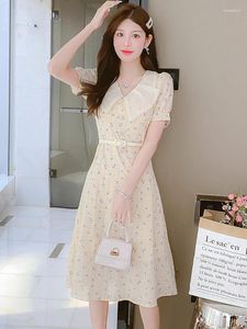 Party Dresses Summer Fashion Floral Plaid Ruffled Doll Collar Midi Dress Women Elegant BodyCon Formal 2024 Korean Casual Festival