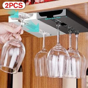 Kitchen Storage 2/1 Pcs Organizer Wine Glass Holder Wall-mounted Under Shelf Or Cabinet Punch-free Hanging Cup Rack