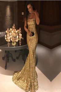 2019 Sparkly Sexy Mermaid Prom Dresses Axless Backless Gold Gold Silver Party Evening Gowns Formella klänningar4486417