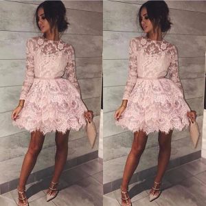 Dresses Blush Pink Short Homecoming Dresses Long Sleeve Jewel Neck Cheap Party Evening Mini Length Prom Dress Formal Gowns