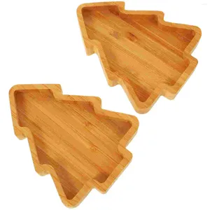 Estatuetas decorativas 2 PCs Bambu Plate Tree Bandeja de Arreia Criança de Madeira de Madeira Sushi Dish Creative