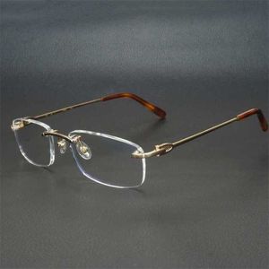 2024 Top designers 20% rabatt på lyxdesigner solglasögon metall fyrkantiga ramar män kvinnor kantfria glasögon optiska ramskådespelar glasögon för dator 9011
