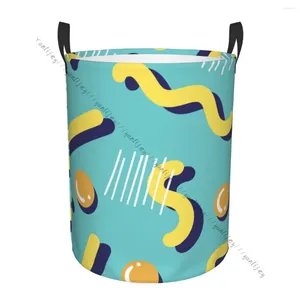 Laundry Bags Basket Round Dirty Clothes Storage Foldable Colorful Geometric Memphis Style Waterproof Hamper Organizer