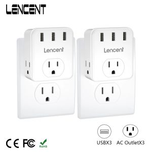 Radio Lencent 2 Pack Us Multi Plug Outlet Extender with 3 Outlets 3 Usb Ports 3side Widely Spaced Wall Charger for Home Office