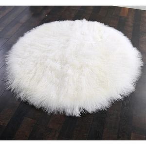 Blankets CX-D-76 Real Mongolian Lamb Fur Carpet Sheepskin Soft Bedroom Round Mat Seat Pad Long Fluffy Area Rugs Blanket