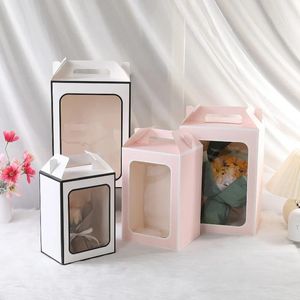 Embrulho de presente 10pcs kraft papel transparente wndow caixa portátil para caixas de biscoitos de casamento embalagem decoração de festas de aniversário suprimentos