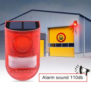 Tillbehör 2021 Solar Sound and Light Alarm Motion Sensor 110 Decibel Siren Sound Alarm och 6 LED -blinkande lampor VARNING STROBE