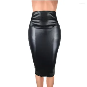 Röcke Leder Rock zurück geteilte Frauen sexy Bodycon Bleistift Office Dame Paket hoher Taille Sommer lang